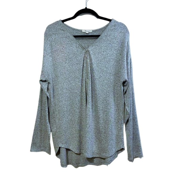 89th + Madison V-Neck Jeweled Zipper Long Sleeve Top - Picture 2 of 8